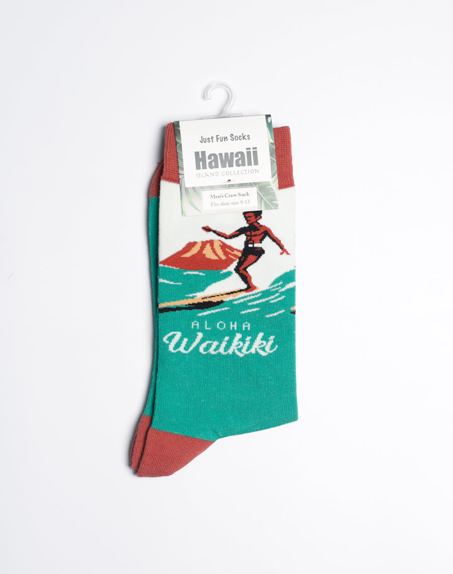 Mens Aloha Waikiki Wave Rider Crew Socks