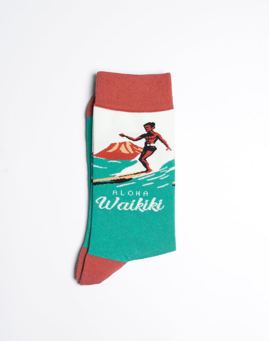 Mens Aloha Waikiki Wave Rider Crew Socks