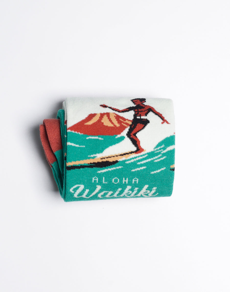 Mens Aloha Waikiki Wave Rider Crew Socks