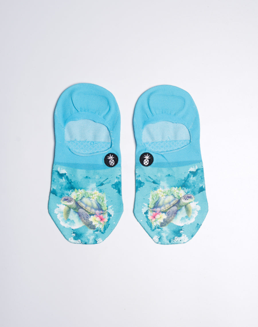 Blossom Sea Turtle Voyage Printed No Show Socks
