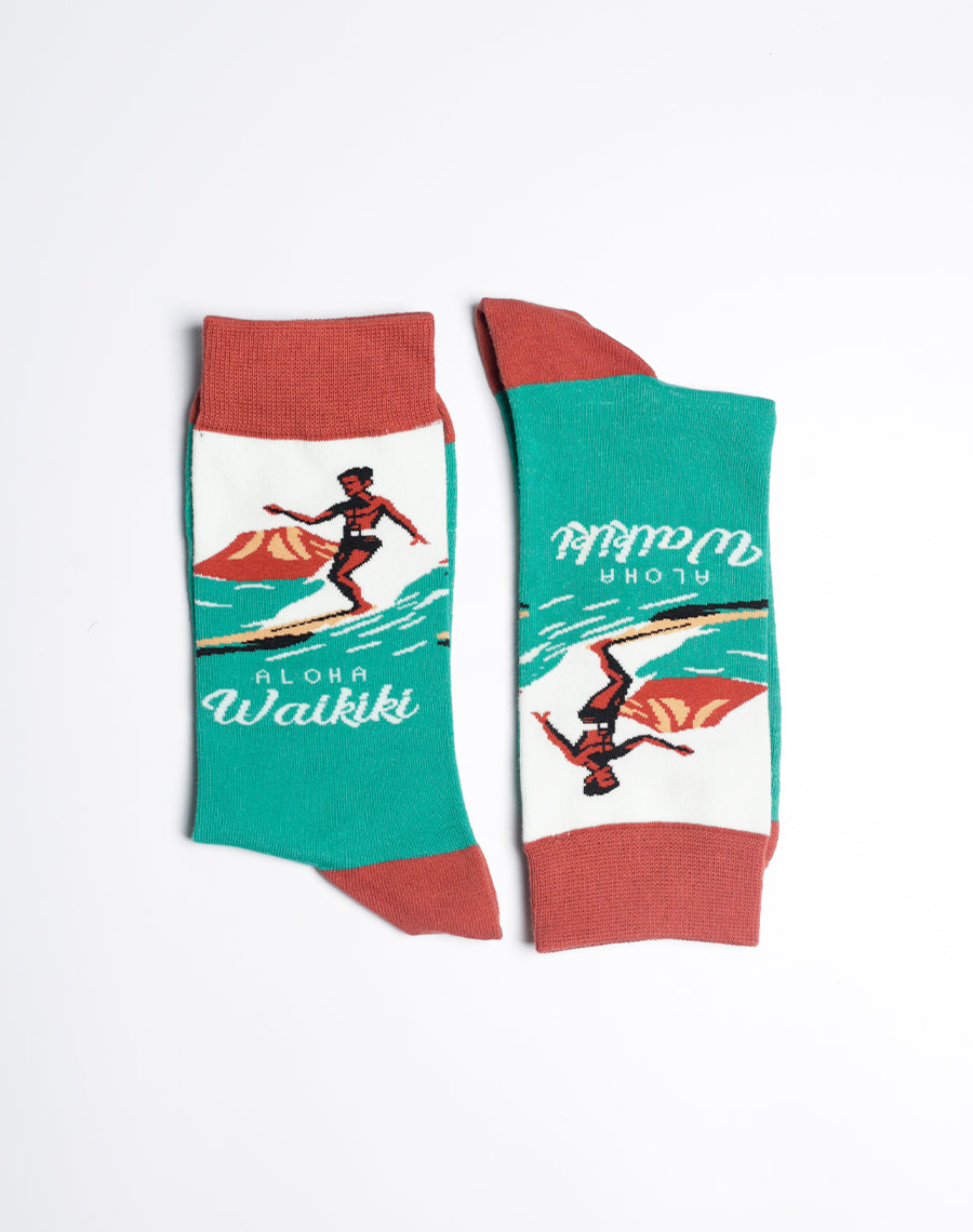 Mens Aloha Waikiki Wave Rider Crew Socks