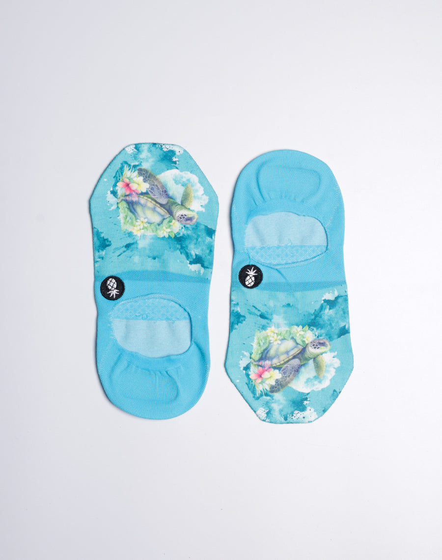 Blossom Sea Turtle Voyage Printed No Show Socks