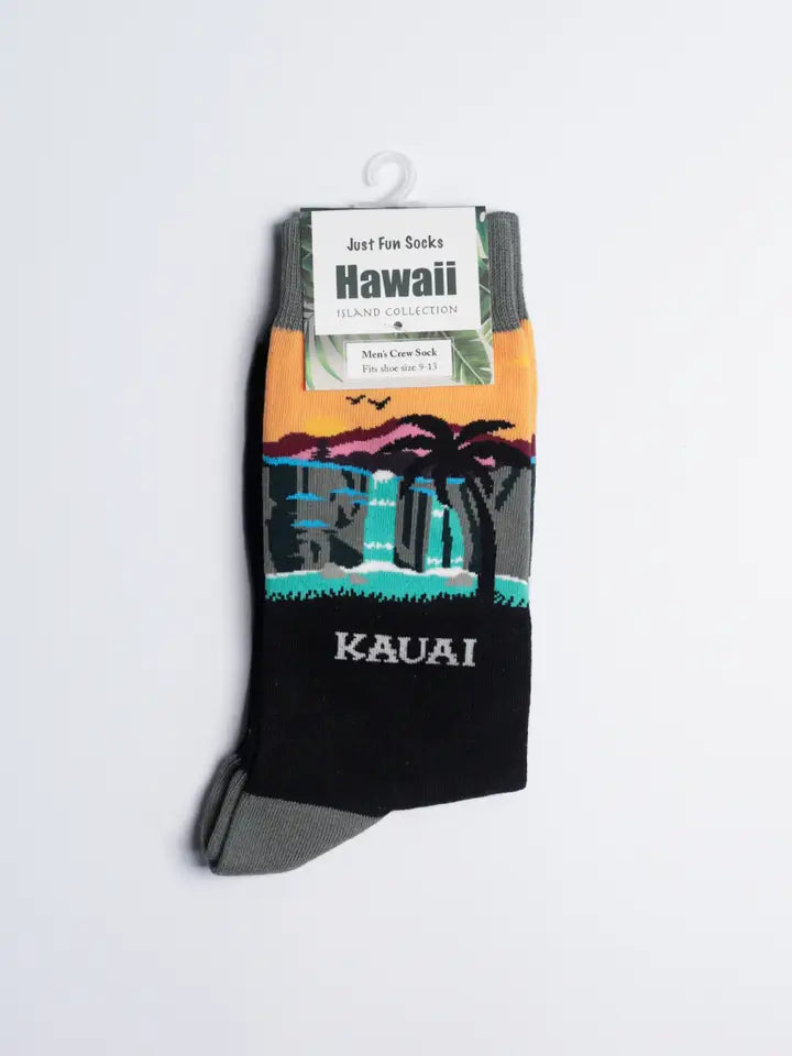 Men's Kauai Waterfall Charcoal Crew Socks