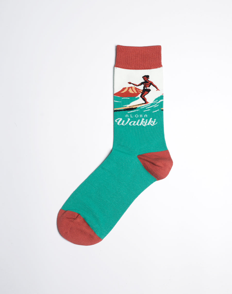 Mens Aloha Waikiki Wave Rider Crew Socks