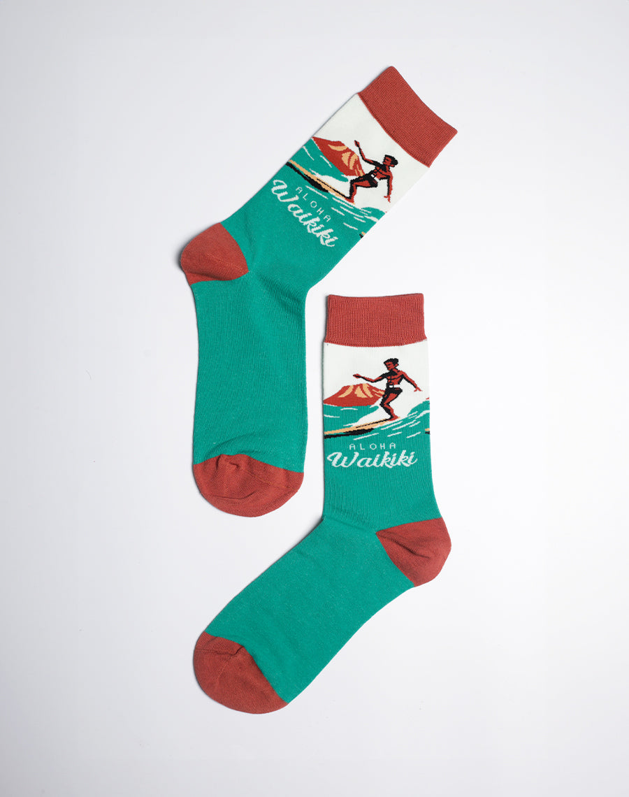 Mens Aloha Waikiki Wave Rider Crew Socks