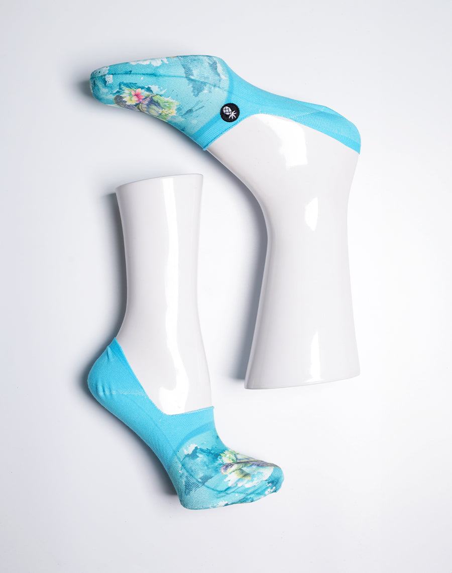 Blossom Sea Turtle Voyage Printed No Show Socks
