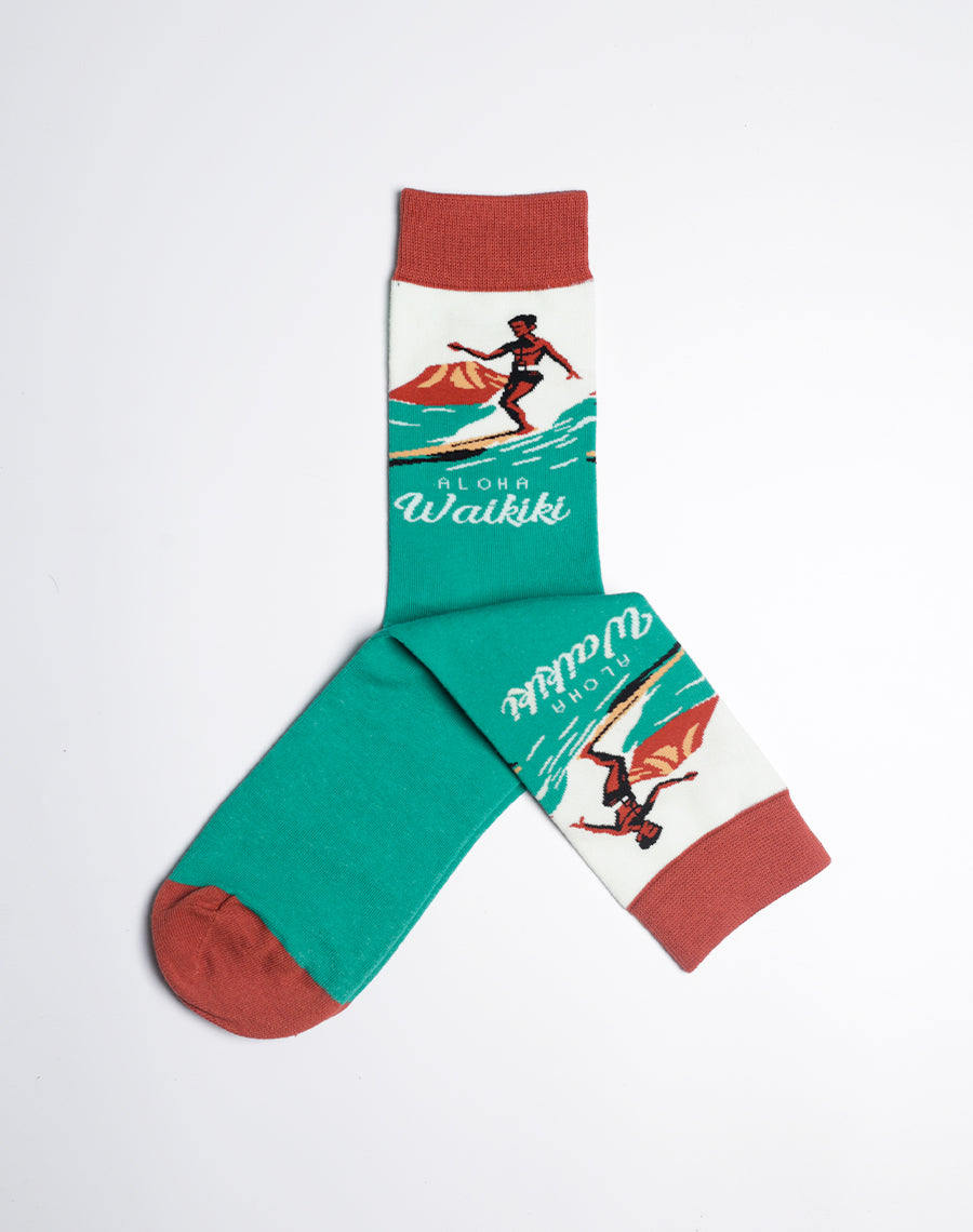 Mens Aloha Waikiki Wave Rider Crew Socks