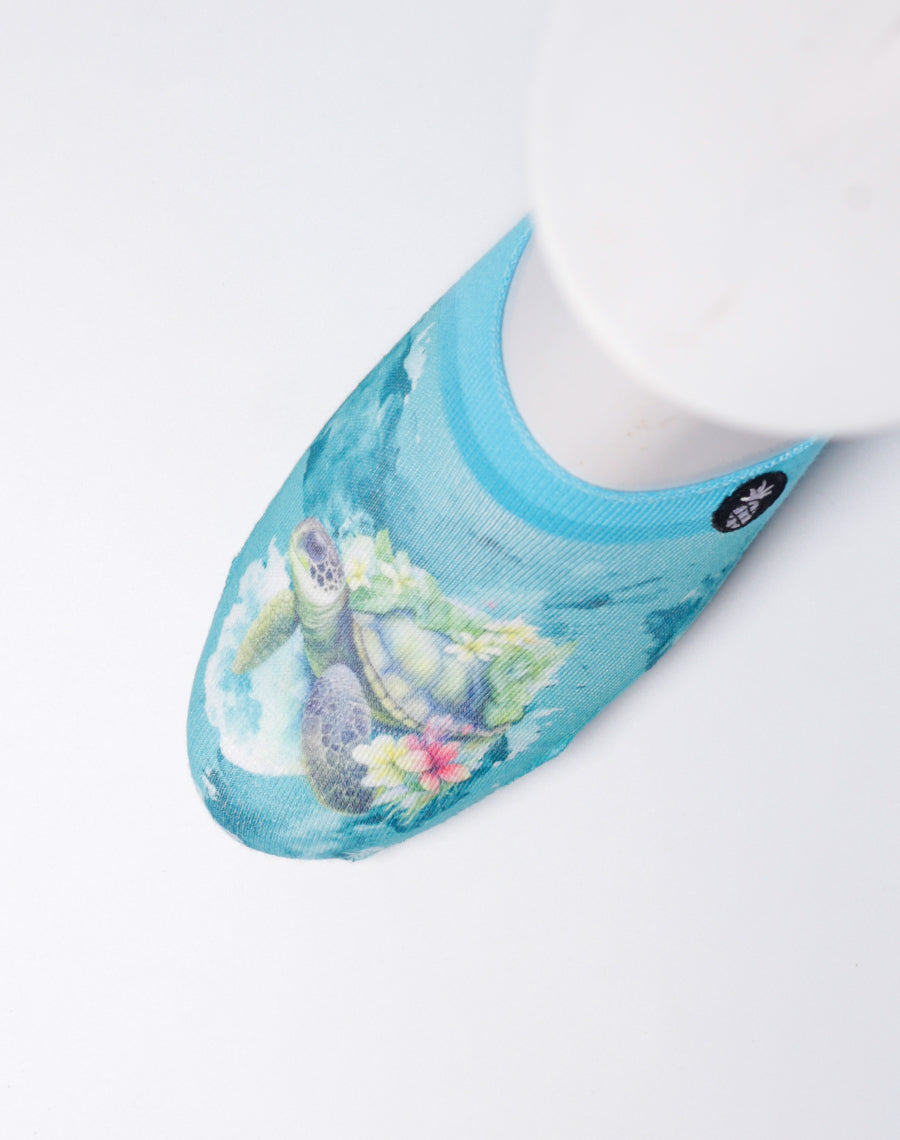 Blossom Sea Turtle Voyage Printed No Show Socks