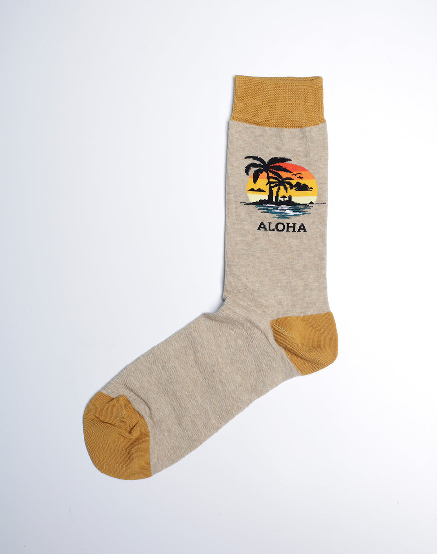 Aloha Beach Printed Tan Color Crew Socks for Men - Cotton Made