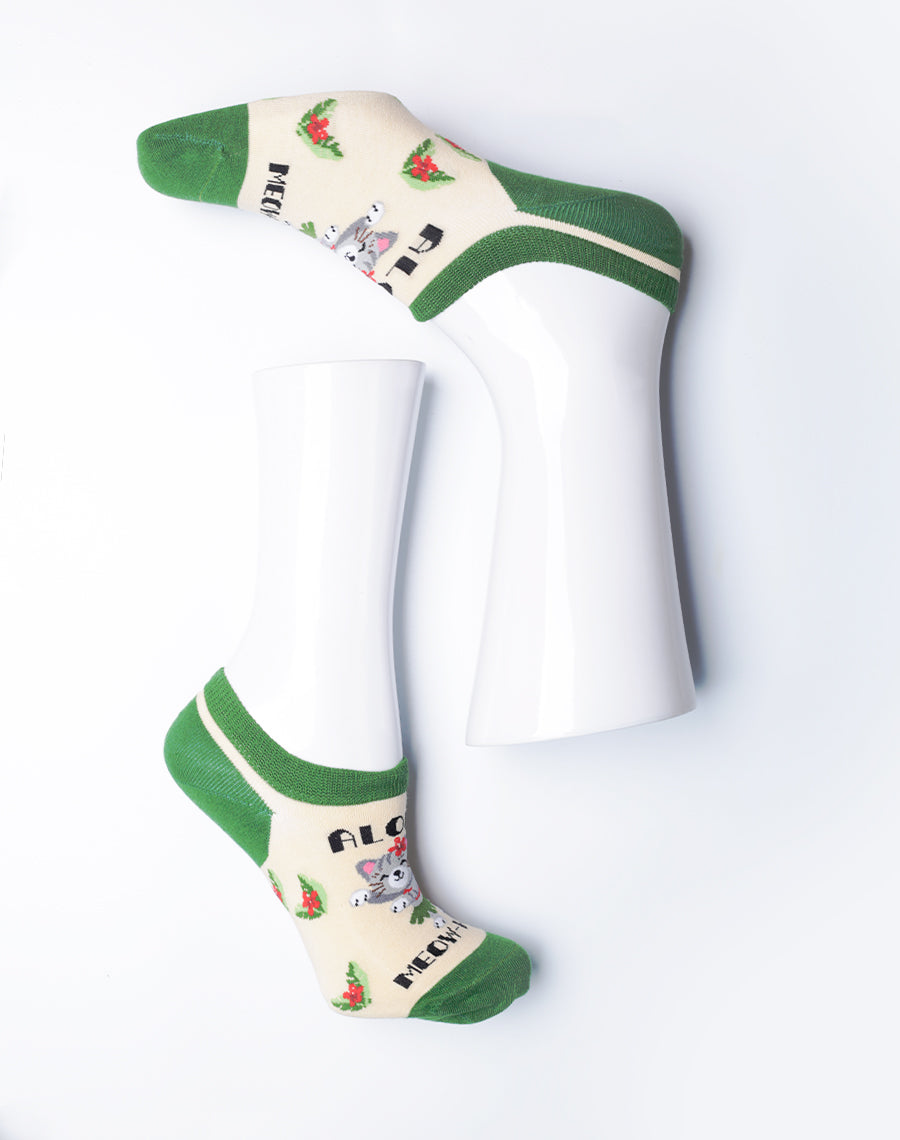 Women's Aloha Meowhalo Cat No Show Socks