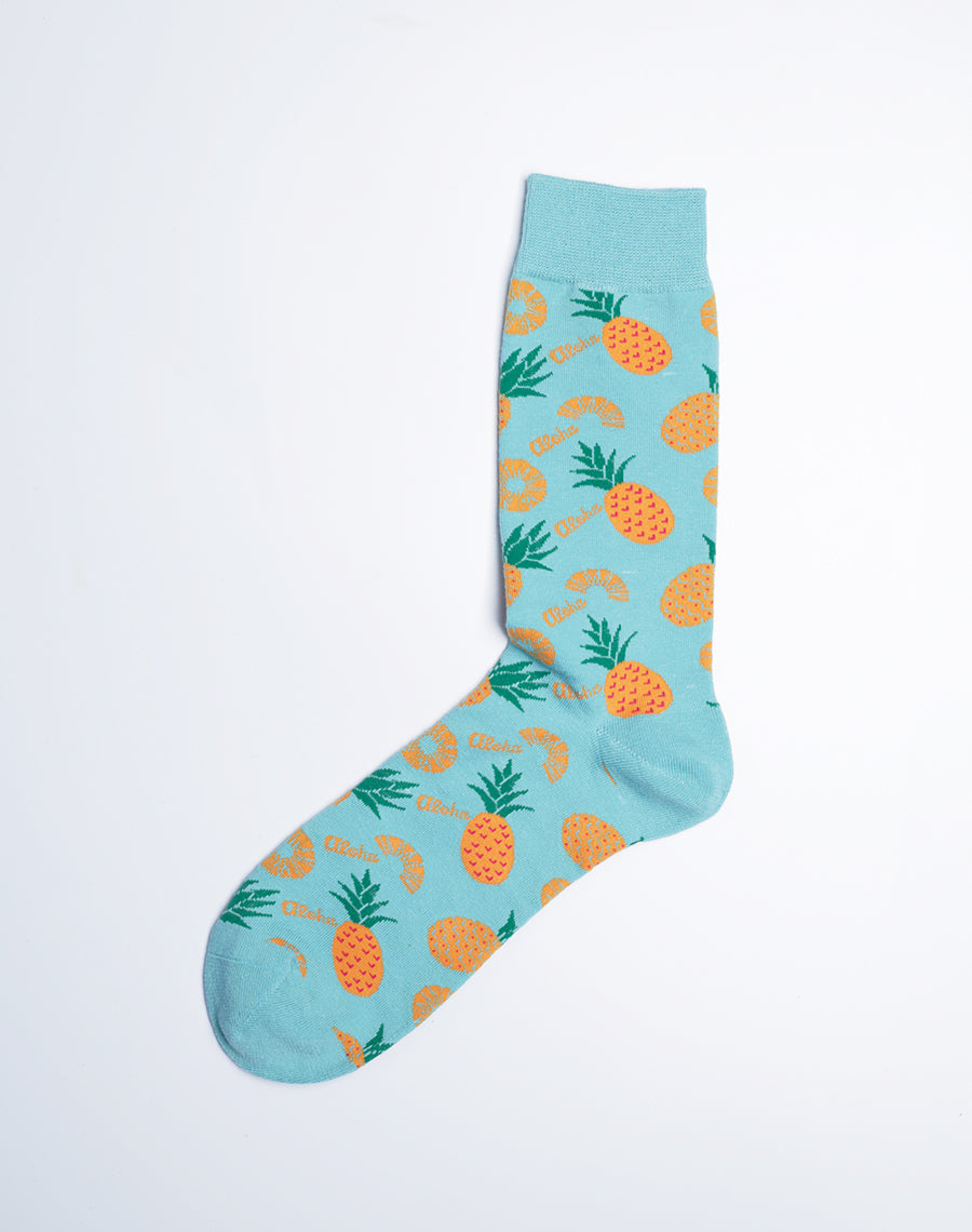 Light Blue Color - Aloha Pineapple Crew Socks for Mens and Dads - 3 Socks Pack