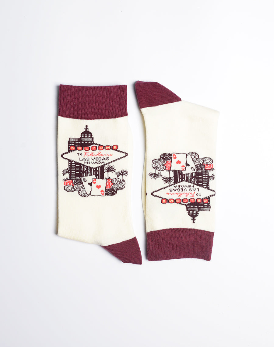 Jackpot! Rock these vintage-inspired socks featuring the iconic Las Vegas sign.