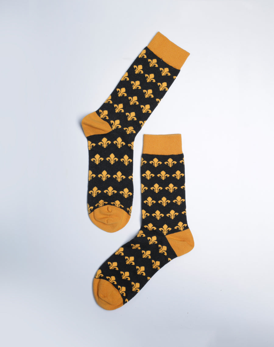 Mens Cotton made Black Color Socks - Fleur De Lis Crew socks for Men