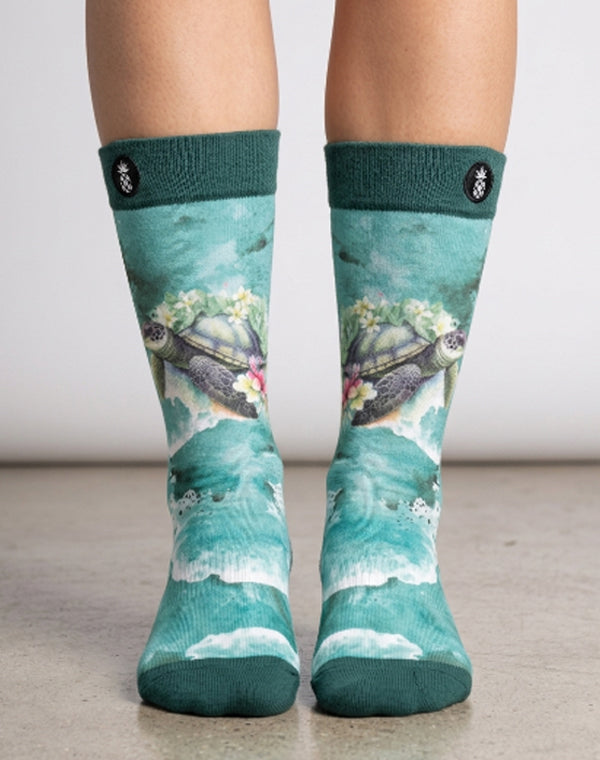Blossom Turtle Sea Voyage Printed Crew Socks