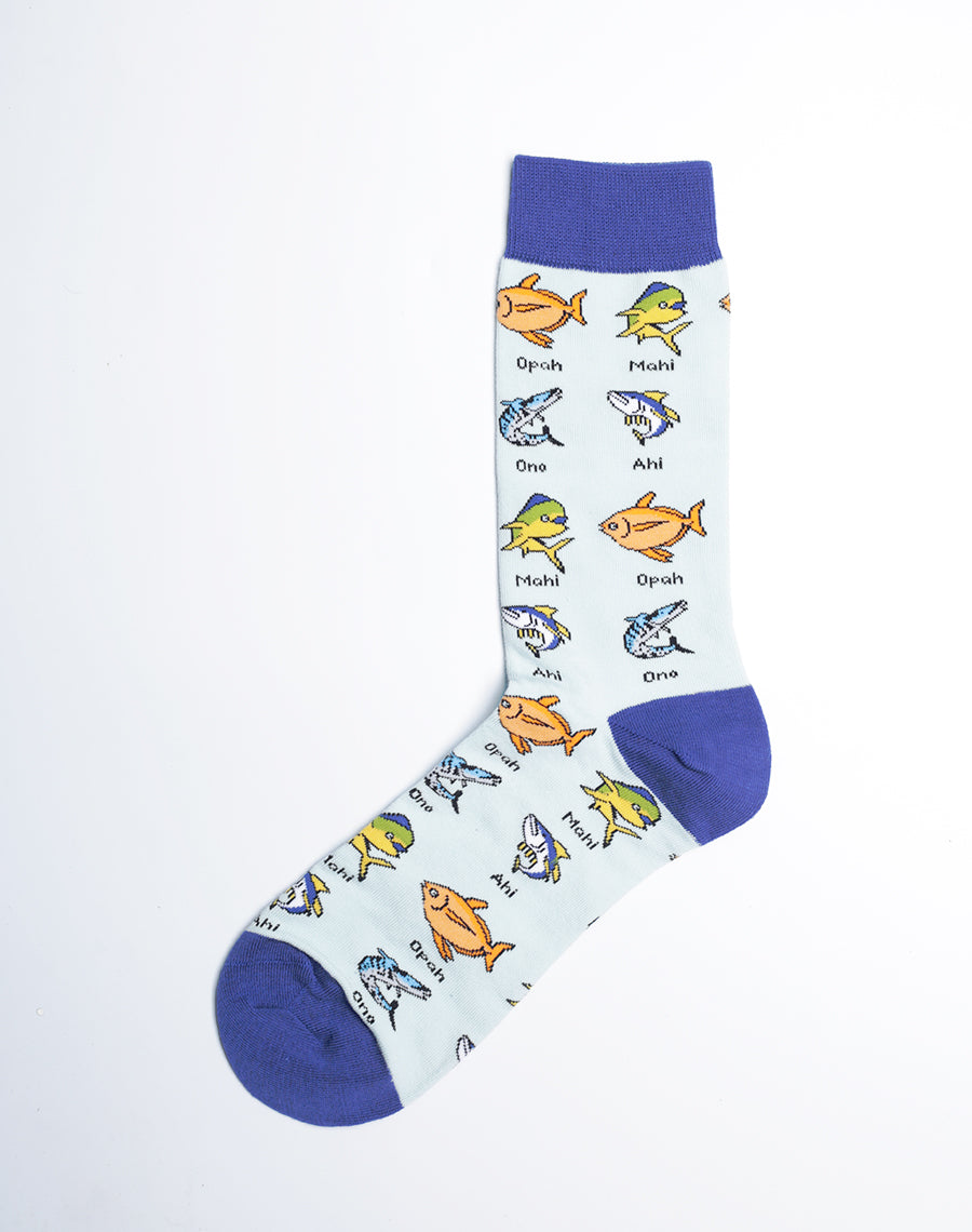 Blue Color Cotton Made Fish Printed Hawaiian Theme Socks