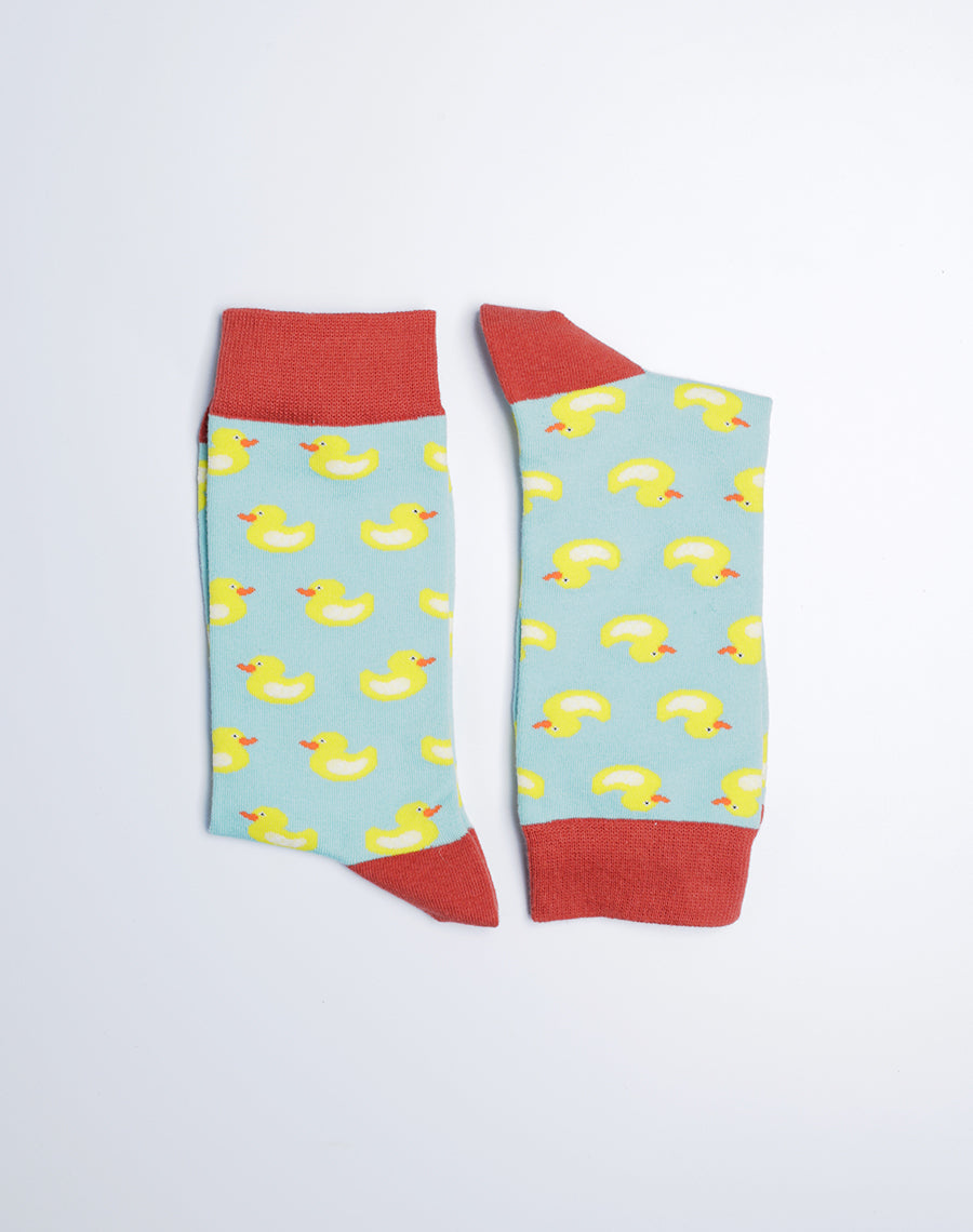 Light Blue Funny Crew socks for Men - Tubby Ducky Rubber Duck Printed Socks
