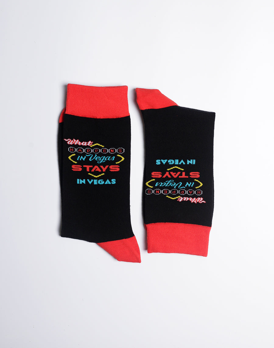 Fun and stylish Las Vegas-themed socks featuring a classic casino-inspired quote.