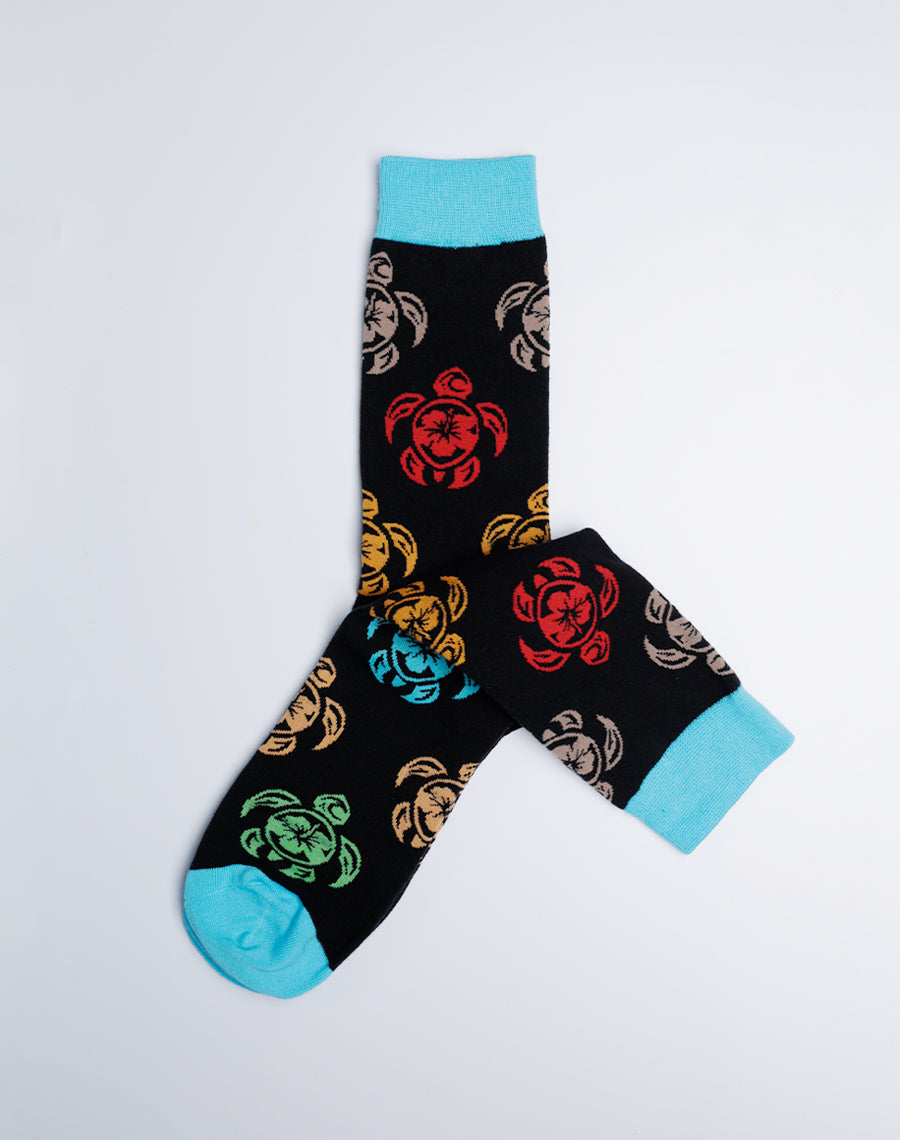 Multicolor Tribal Turtle Printed Socks - Cotton made Black Color Socks