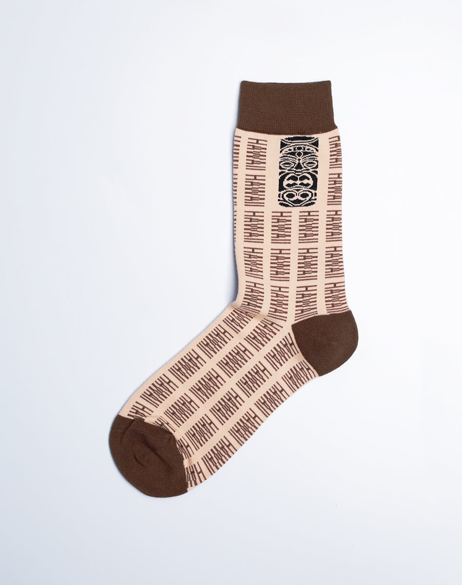 Comfy Brown Color Socks for Women - Hawaiian Tribal Print Tiki Socks