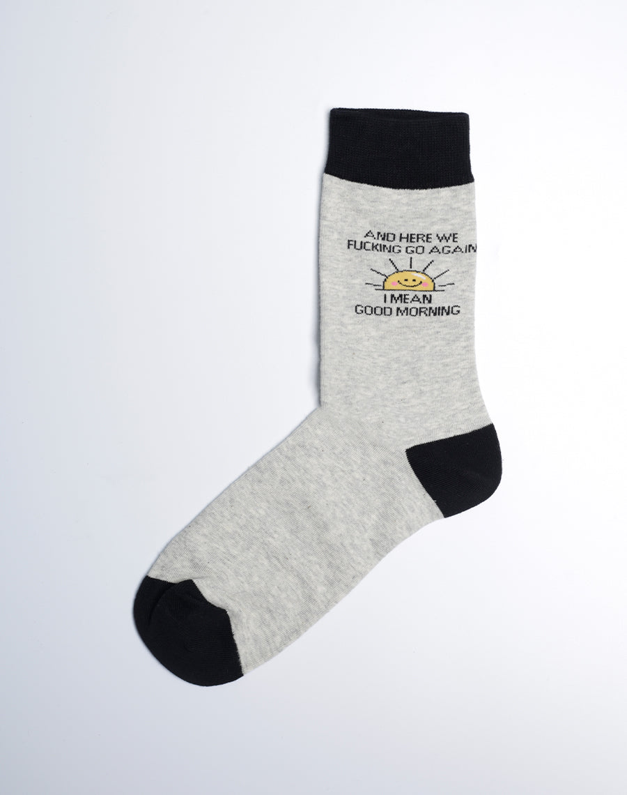 Women's I Mean Good Morning Funny Crew Socks - Grey Cotton Made Socks