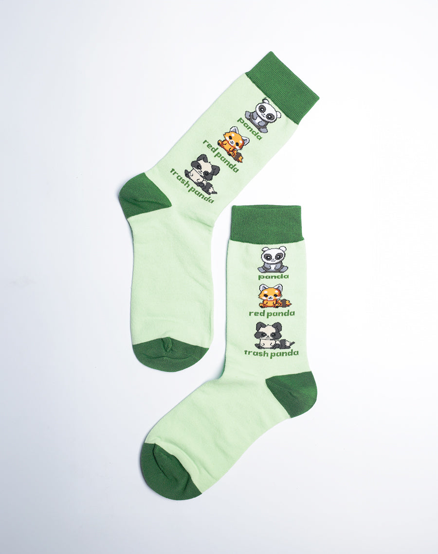 Cotton Made Green Color Cute Panda Crew socks for Women