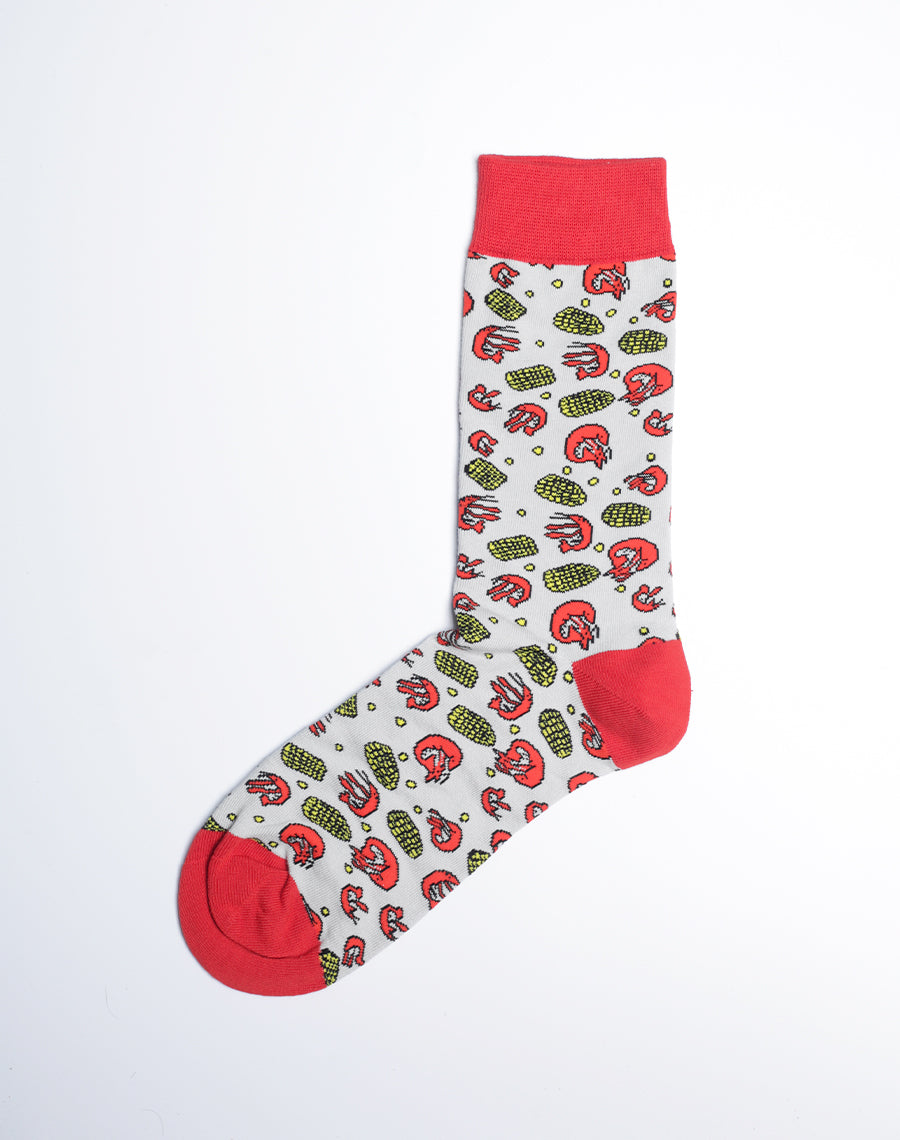 Corn and Crab Printed Crew Socks - Cotton Made Socks for Men