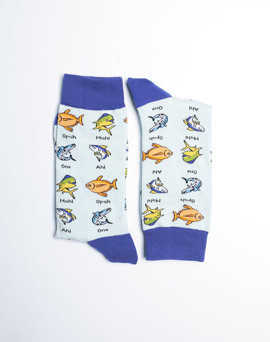 Buy Mens Socks with Fish Printed on it - Light Blue Nautical Socks