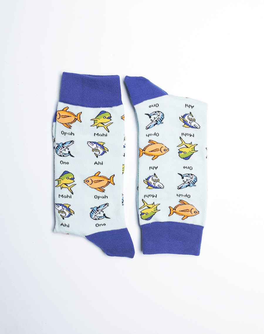 Buy Mens Socks with Fish Printed on it - Light Blue Nautical Socks