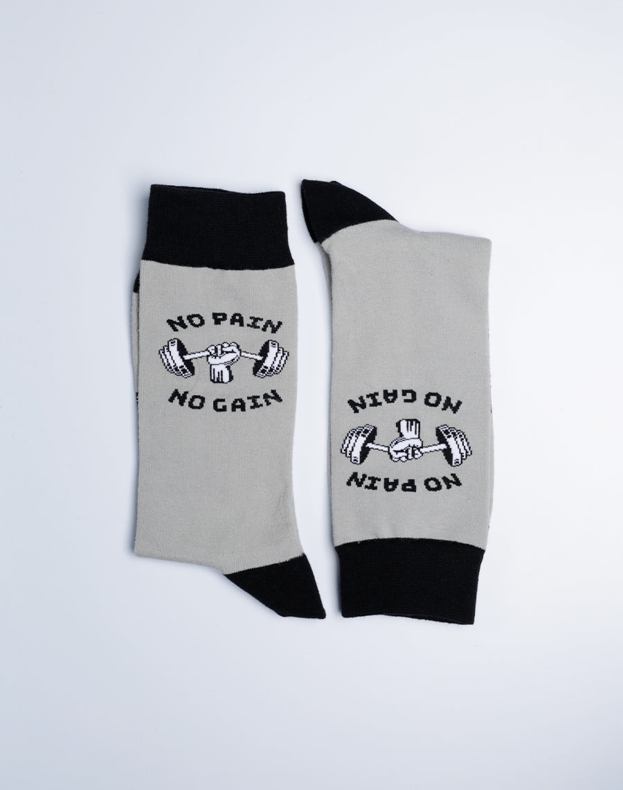 No Pain No Gain Printed Gym Crew Socks for Men - Cotton made