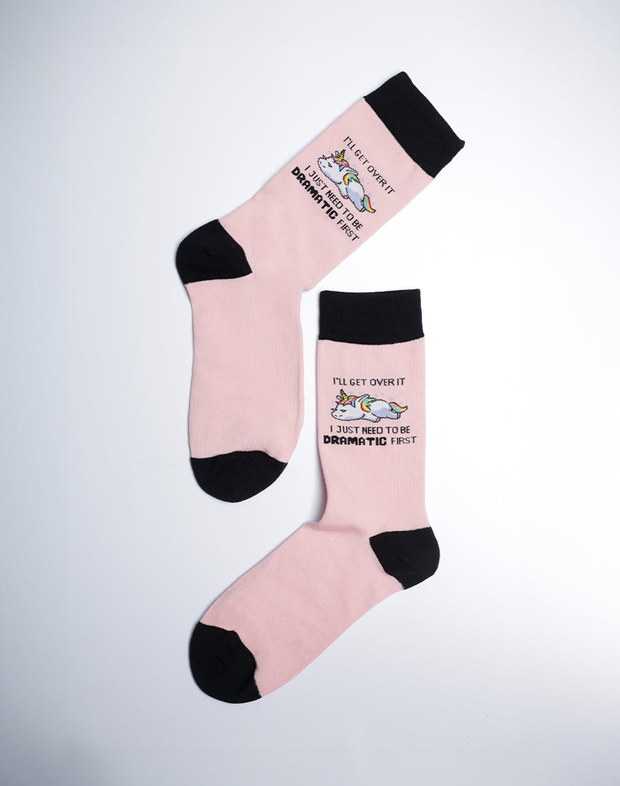 Pink Black Unicorn Printed Cotton Socks For Women