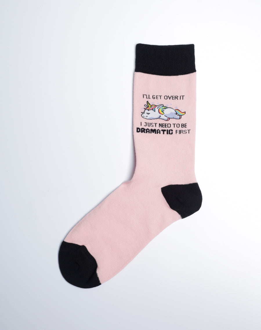 Women's I Just Need To Be Dramatic First Unicorn Crew Socks - Cute Pink Color Funny Socks