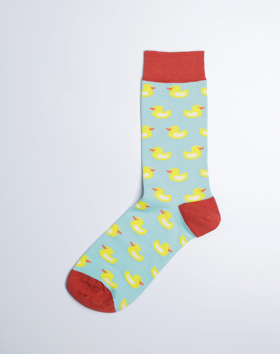 Yellow Duck Printed on Blue color Socks - Cotton made - Just fun Socks
