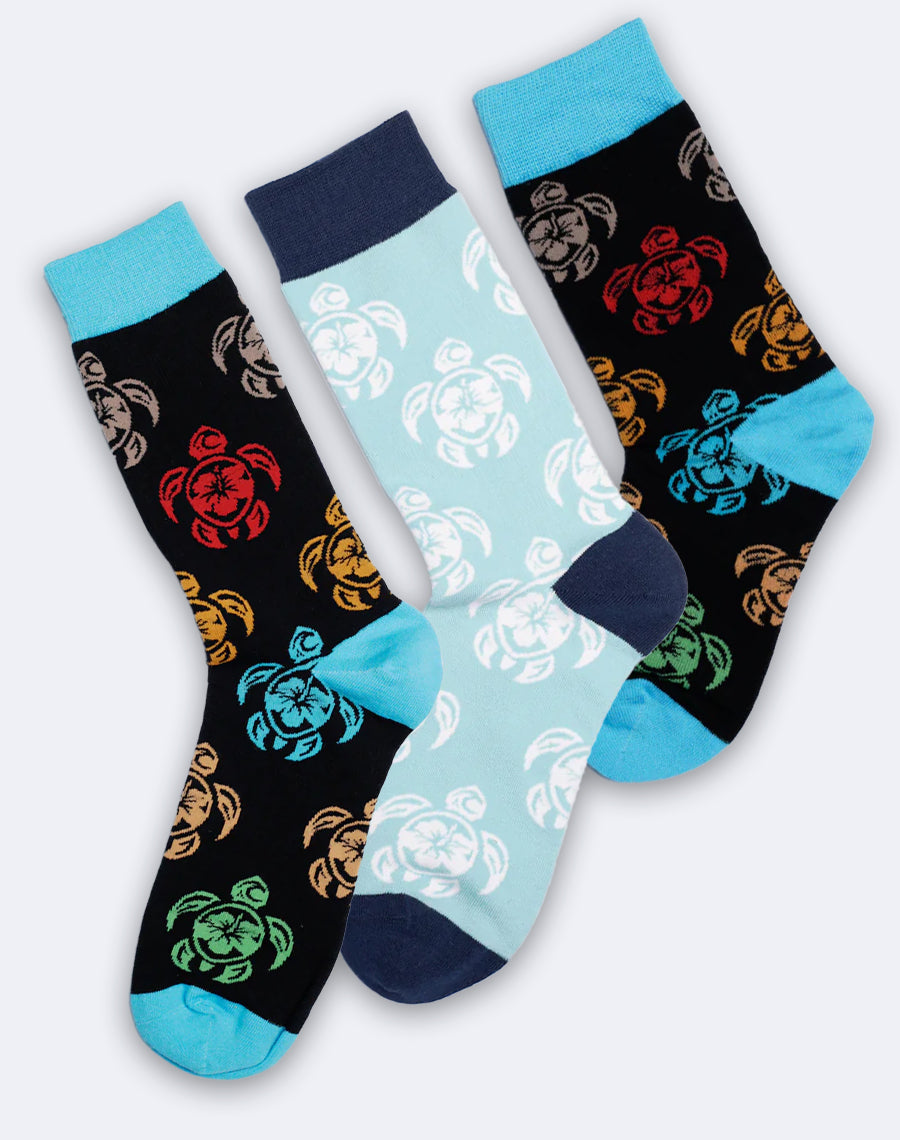Family Tribal Turtle Tropical Crew Socks | 3-Pair Bundle