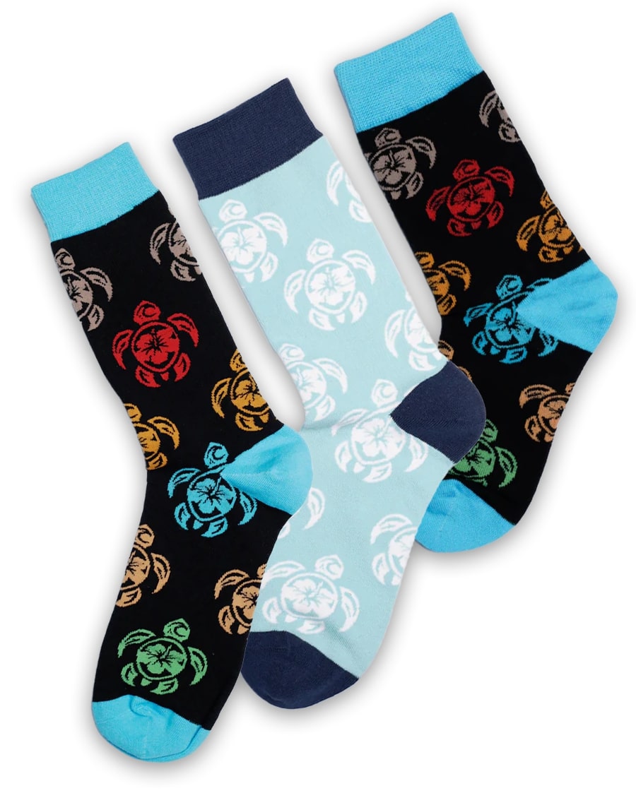 Family Tribal Turtle Tropical Matching Crew Socks 3-Pair Bundle