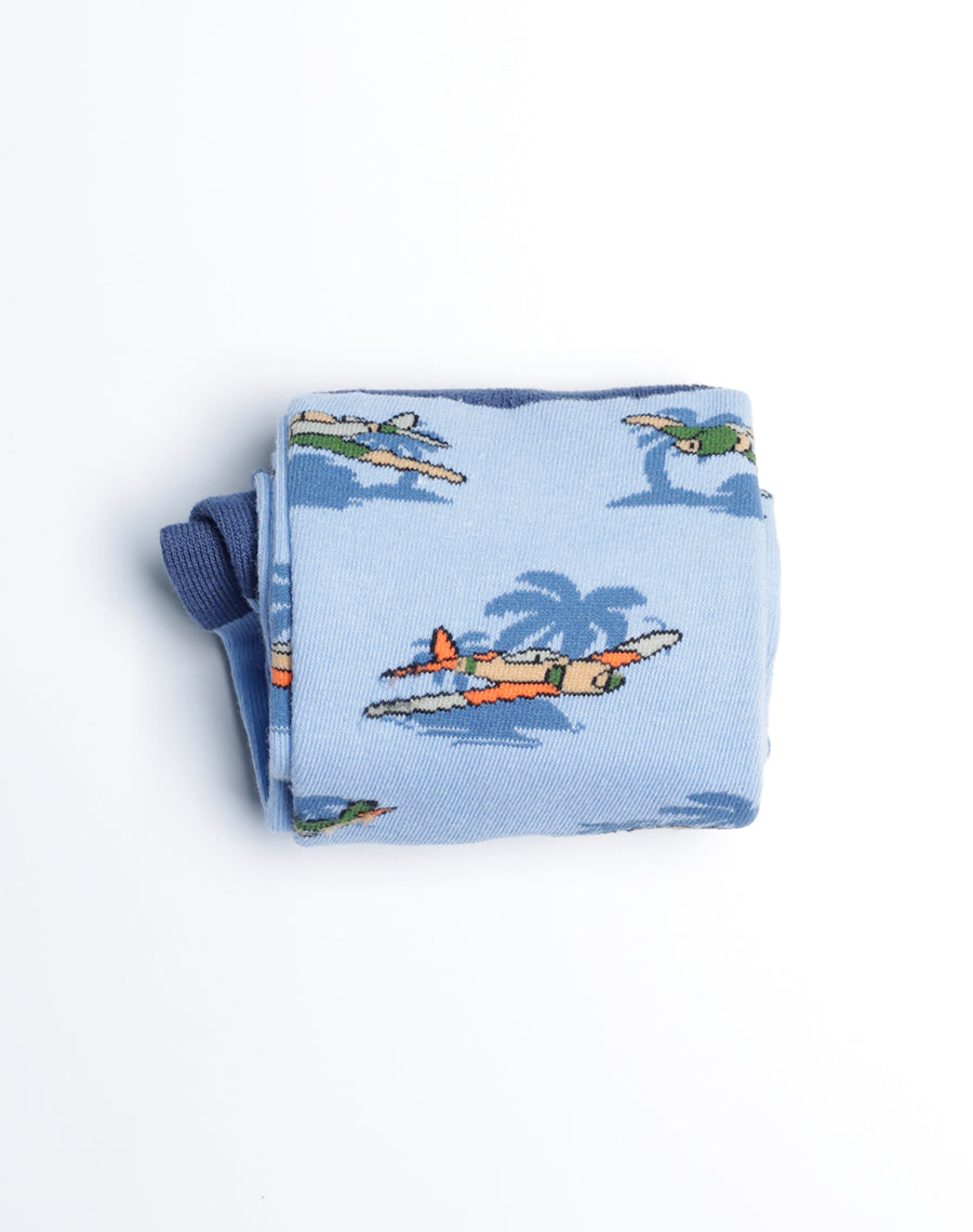 Folded Men's Pearl Harbor Warbirds Tropical Crew Socks - Blue Color Cotton Made Socks