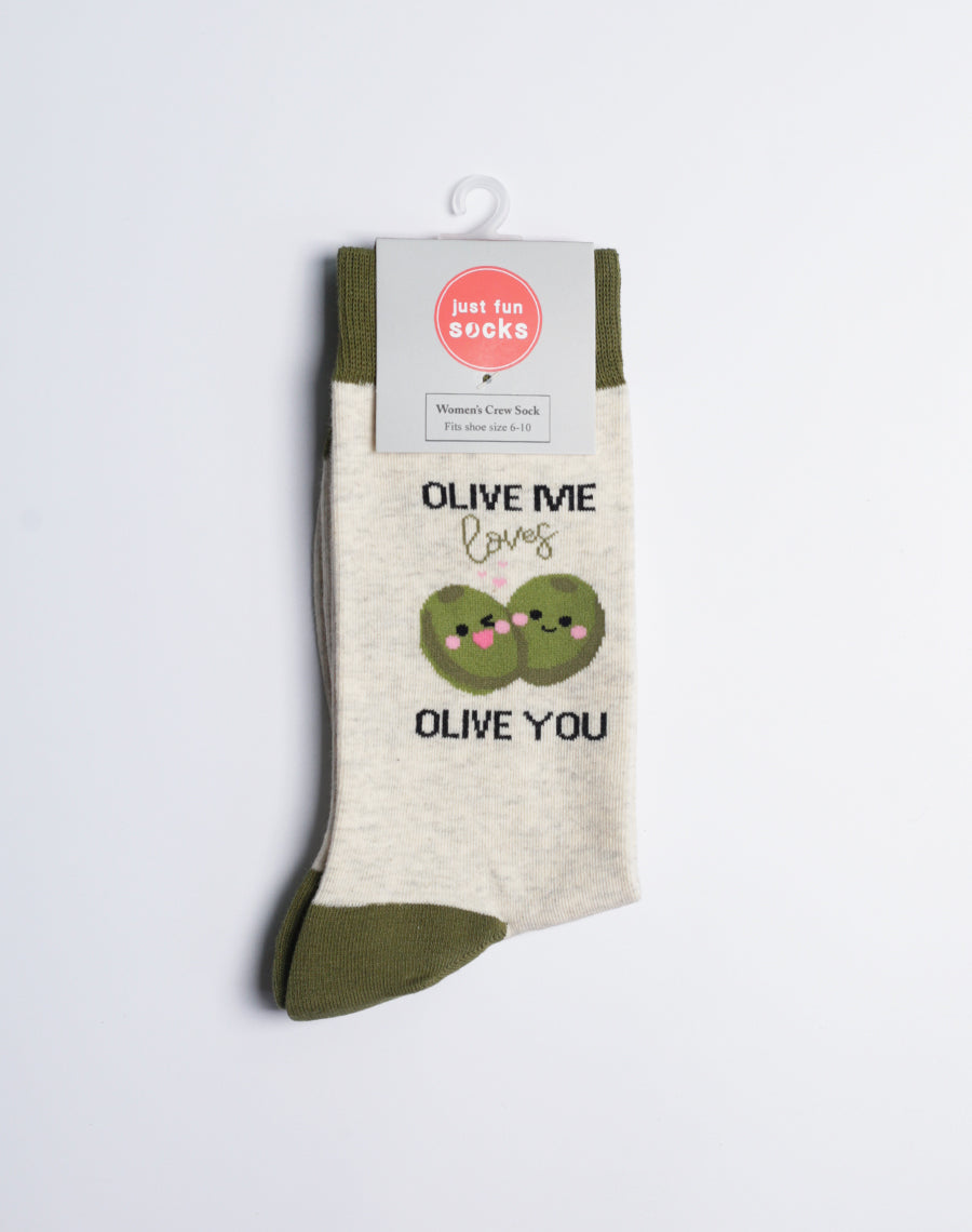 Side view of a person wearing the pun-inspired olive socks, making a fun fashion statement.