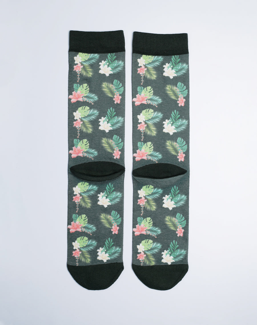 Cute Flowers and Palm Printed Tropical Crew Socks for both Men and Women