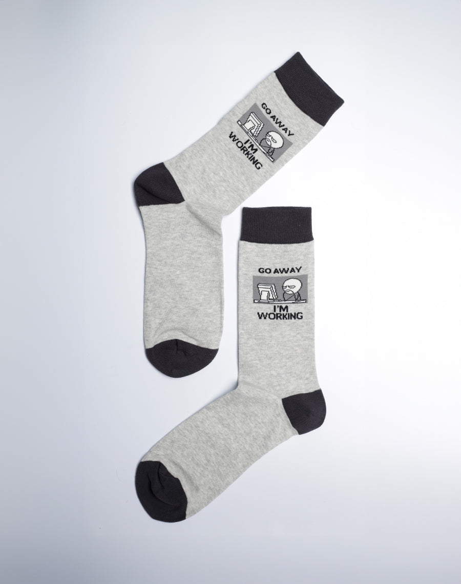 Go Away I am Working Funny Cotton Made Crew Socks for Men