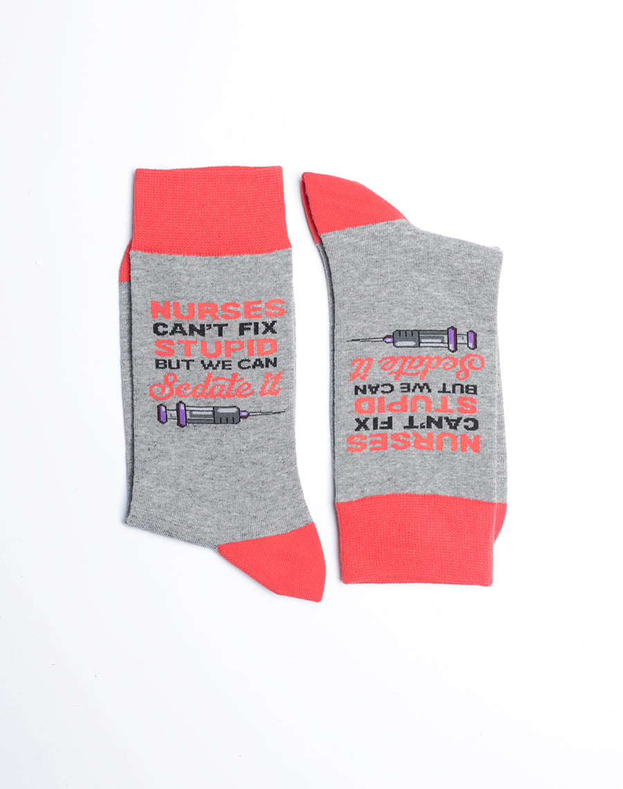 Grey Color Cotton Made Funny Crew Socks for Nurses