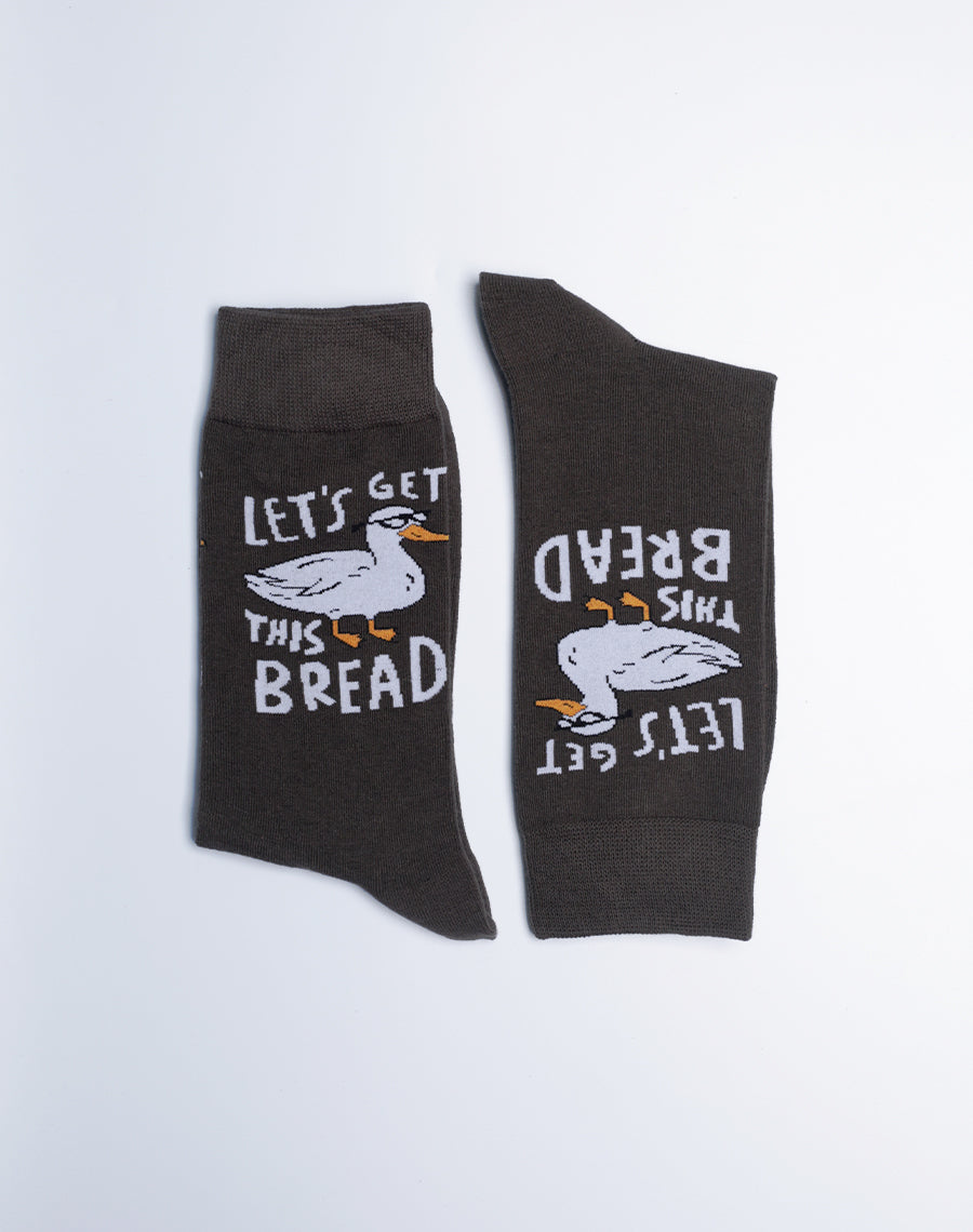 Cotton Made Grey Color Men's Let's Get This Bread Funny Duck Crew Socks