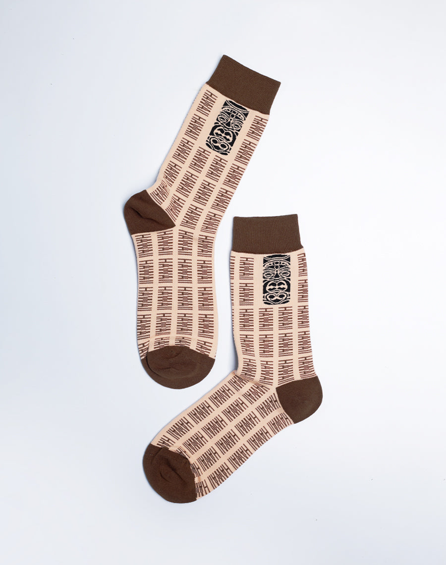Women's Hawaii Tiki Tropical Crew Socks - Cotton Made - Just fun Socks