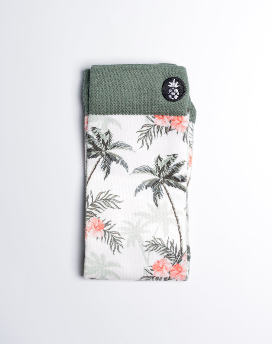 Palm printed socks in white color for women