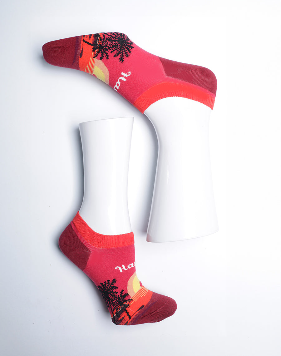 Red Color Low Cut Ankle Socks for Men - Hawaii Theme