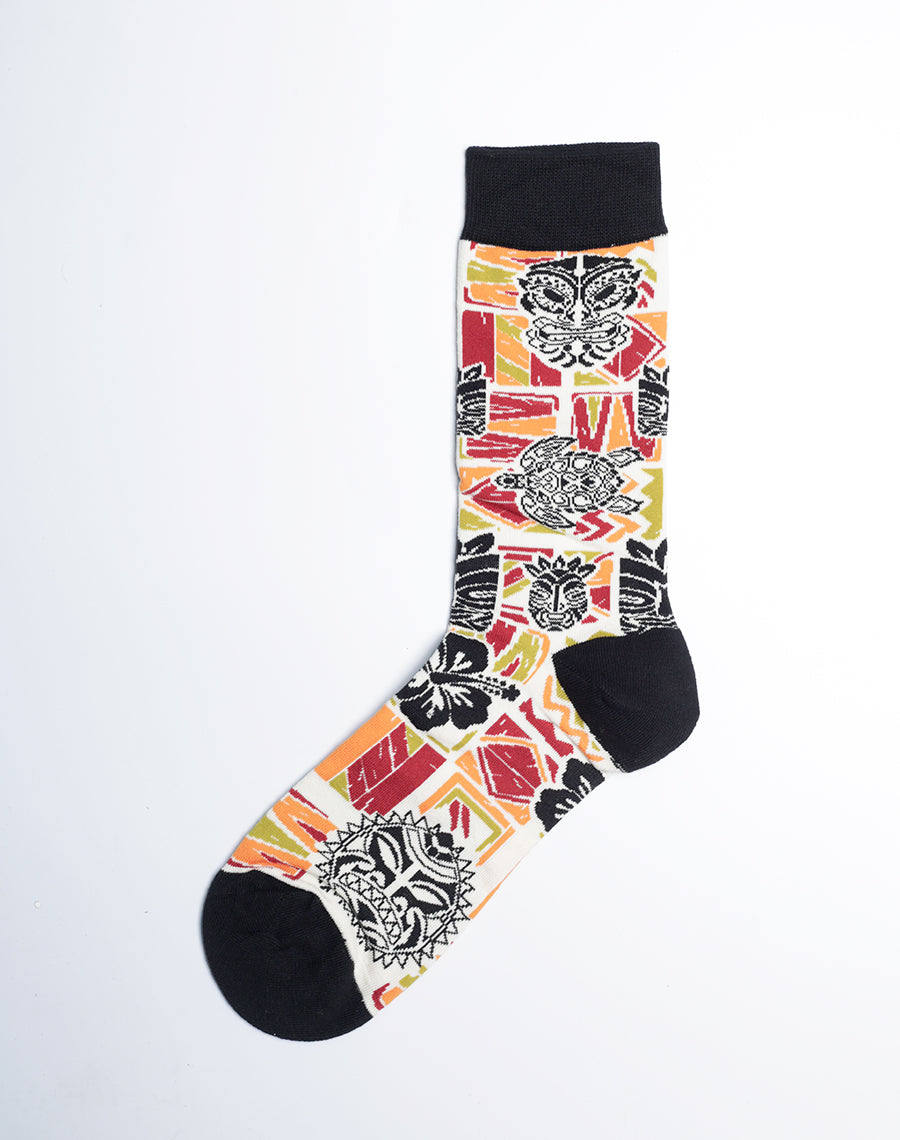 Hawaiian Tribal Mashup Cotton Made Crew Socks - Mens 