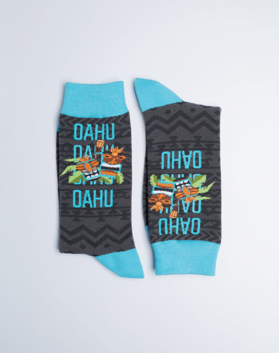 Mens Comfy Socks - Oahu Tribal Printed Cotton made Grey Blue Color Socks