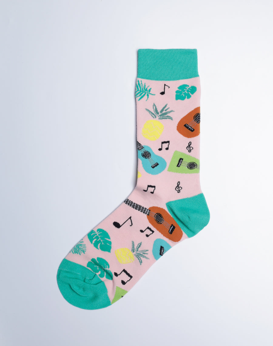 Light Pink Socks with Ukulele Printed on it - Music Socks for Women