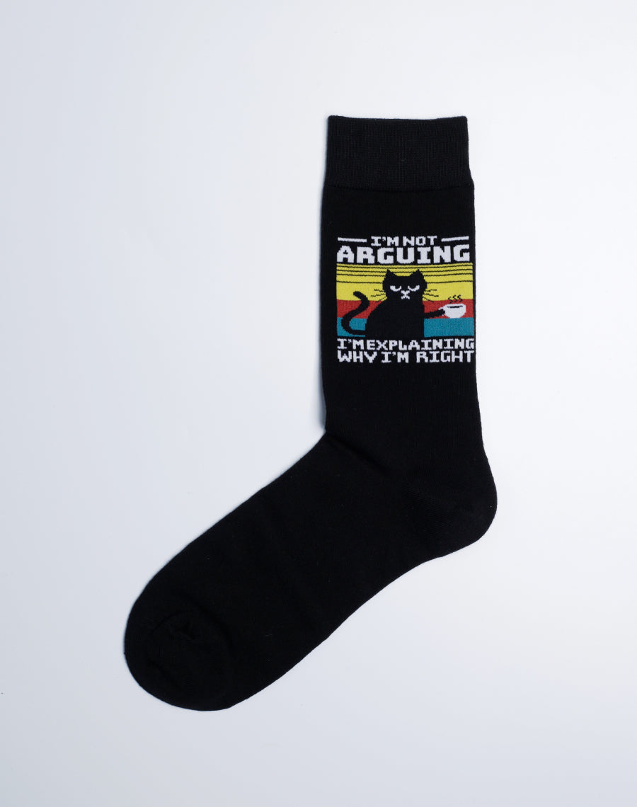 Funny socks with Quotes - I am not Arguing Printed Black Cat Socks for Men