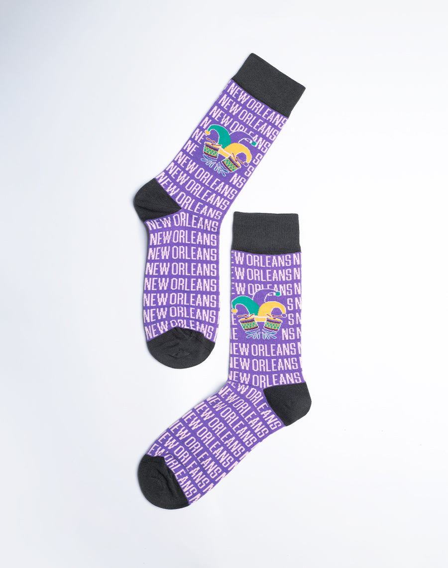 New Orleans Jester Drums Funny Socks for Men - Purple Color