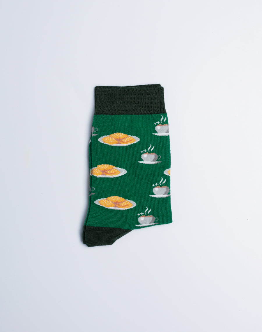 Green Color Cotton Made Crew Socks - Beignet and Cocoa Socks