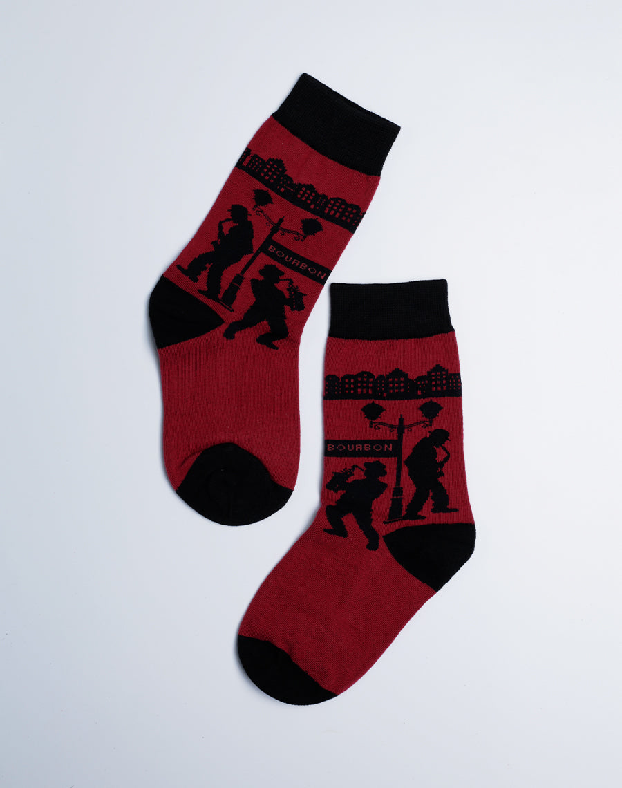 Burgundy Color - Bourbon Street Jazz Crew Socks for Kids